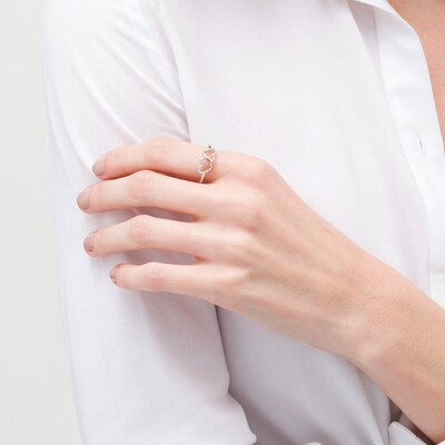 0.10 CT. T.W. Diamond Double Heart Loop Ring in Sterling Silver and 10K Rose Gold - Size 7