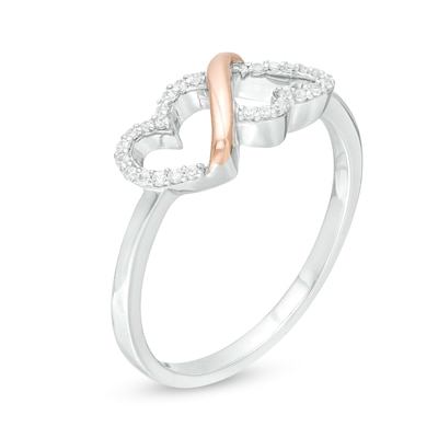 0.10 CT. T.W. Diamond Double Heart Loop Ring in Sterling Silver and 10K Rose Gold - Size 7