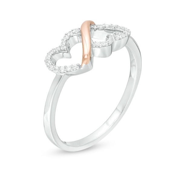 0.10 CT. T.W. Diamond Double Heart Loop Ring in Sterling Silver and 10K Rose Gold - Size 7