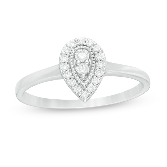 0.16 CT. T.W. Diamond Teardrop-Shaped Vintage-Style Promise Ring in 10K White Gold