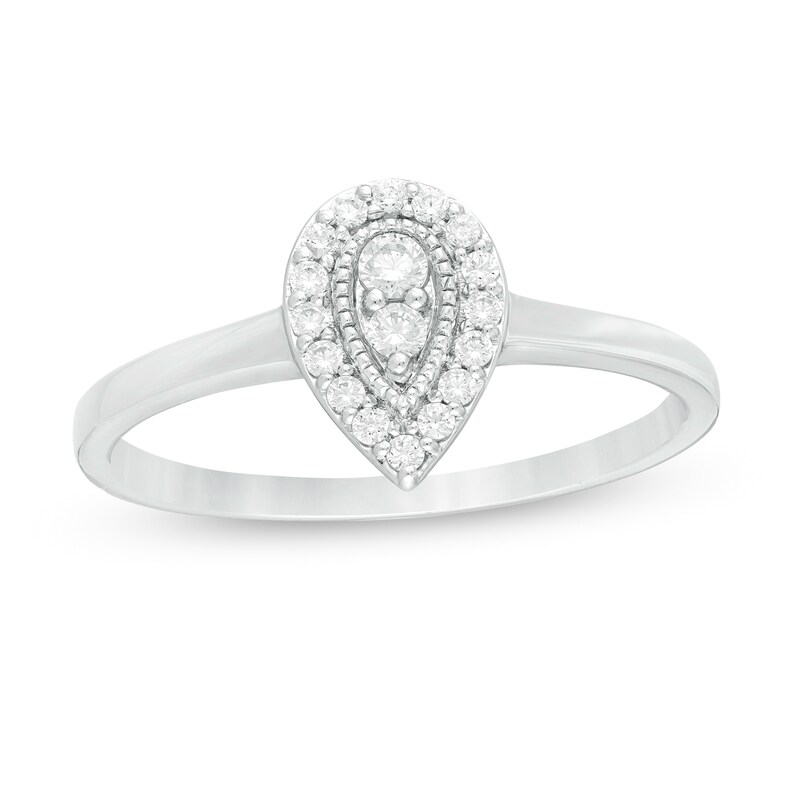 Main Image 1 of 0.16 CT. T.W. Diamond Teardrop-Shaped Vintage-Style Promise Ring in 10K White Gold