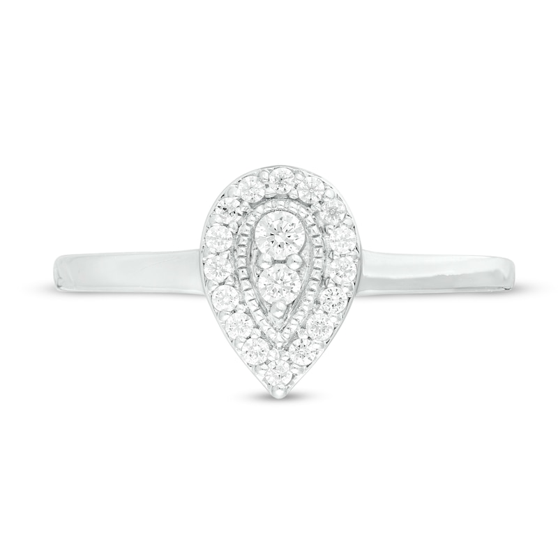 Main Image 4 of 0.16 CT. T.W. Diamond Teardrop-Shaped Vintage-Style Promise Ring in 10K White Gold