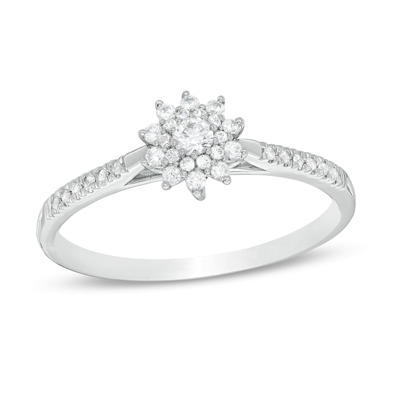 0.20 CT. T.W. Composite Diamond Flower Promise Ring in Sterling Silver - Size 7|Peoples Jewellers
