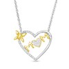 Thumbnail Image 1 of 0.04 CT. T.W. Diamond Butterfly and "mom" Heart Necklace in Sterling Silver and 10K Gold