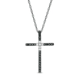 0.20 CT. T.W. Enhanced Black and White Diamond Cross Pendant in Sterling Silver