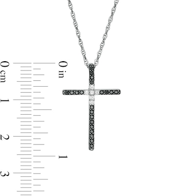 0.20 CT. T.W. Enhanced Black and White Diamond Cross Pendant in Sterling Silver