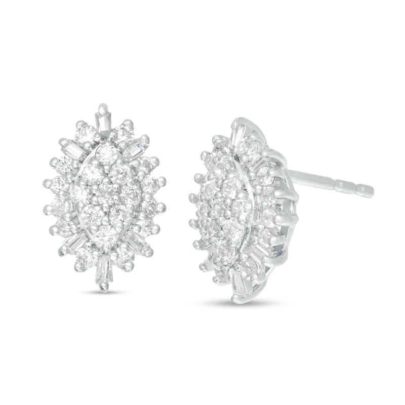 Main Image 1 of 0.32 CT. T.W. Composite Diamond Marquise Frame Sunburst Stud Earrings in Sterling Silver