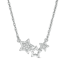 Diamond Accent Triple Star Necklace in Sterling Silver