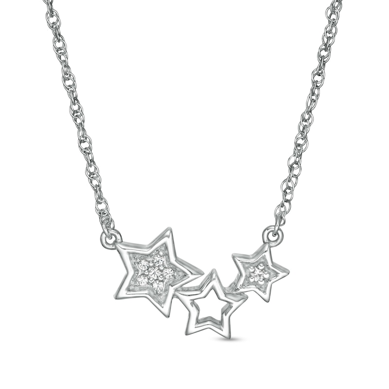 Main Image 1 of Diamond Accent Triple Star Necklace in Sterling Silver