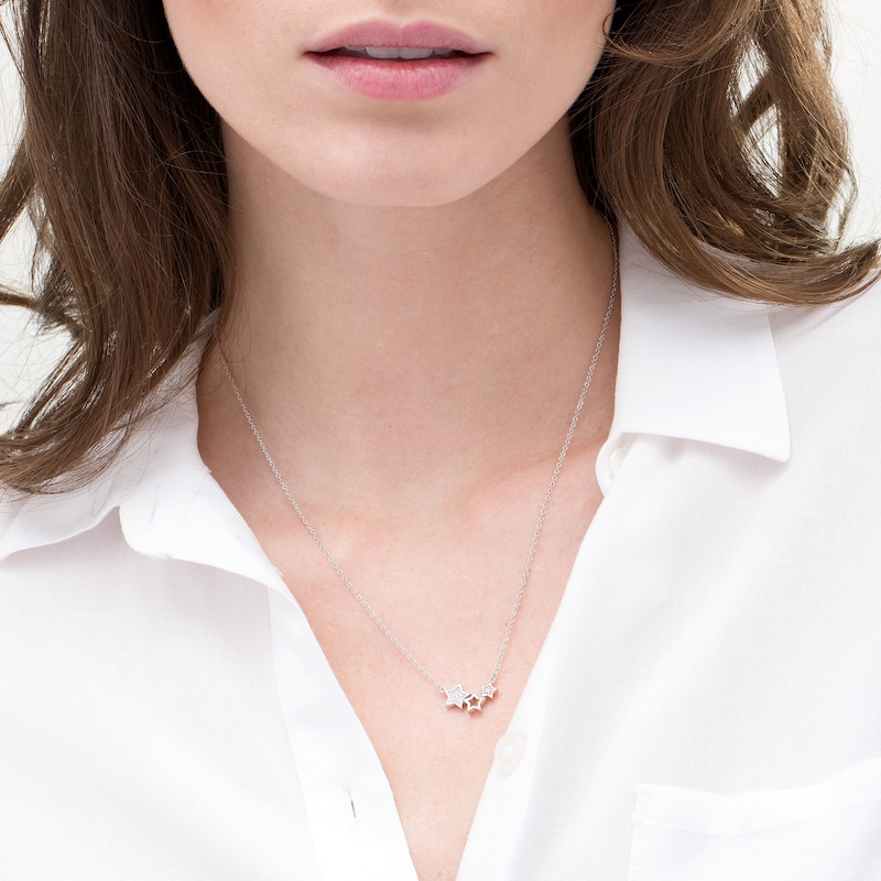 Main Image 2 of Diamond Accent Triple Star Necklace in Sterling Silver