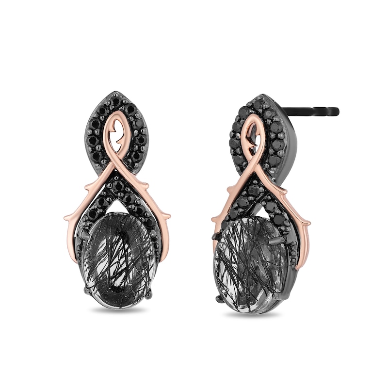 Main Image 1 of Enchanted Disney Villains Maleficent Quartz and 0.23 CT. T.W. Diamond Drop Earrings in Sterling Silver and 10K Rose Gold
