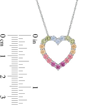 Simulated Light Multi-Colour Sapphire Heart Outline Pendant in Sterling Silver
