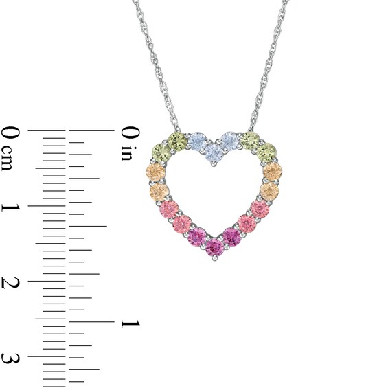 Simulated Light Multi-Colour Sapphire Heart Outline Pendant in Sterling Silver