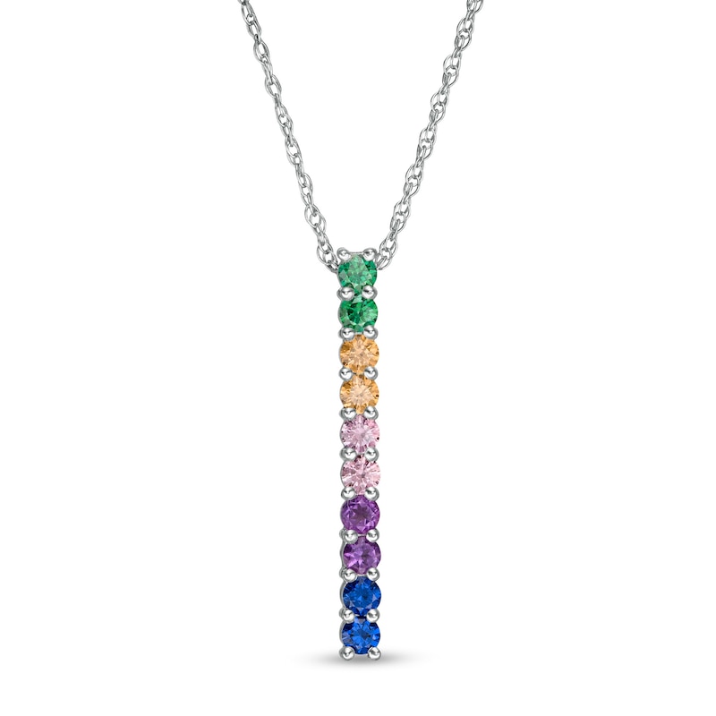 Simulated Multi-Colour Sapphire Duos Linear Bar Pendant in Sterling Silver
