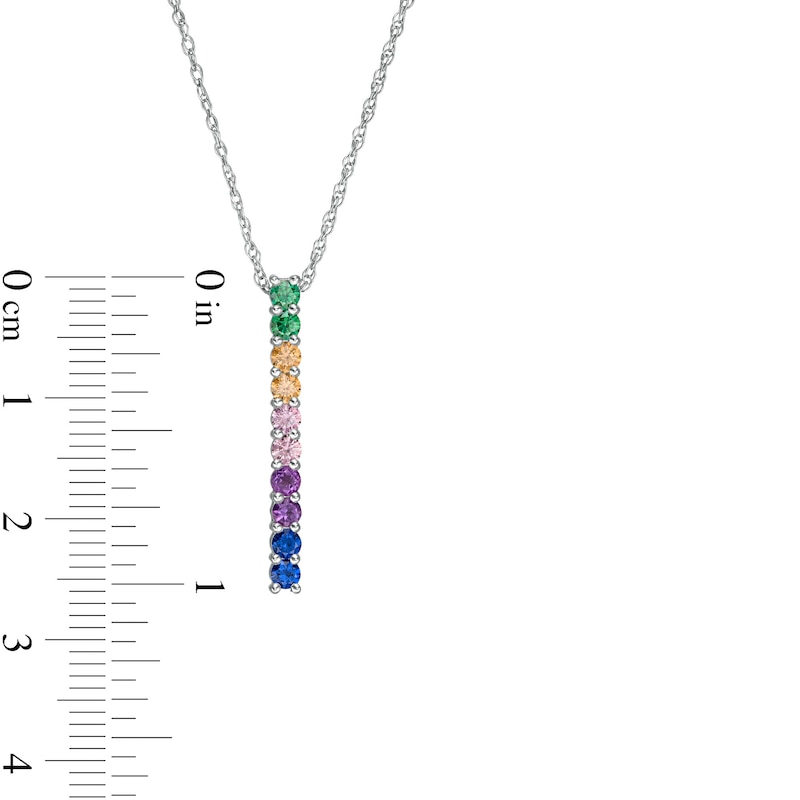 Simulated Multi-Colour Sapphire Duos Linear Bar Pendant in Sterling Silver