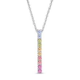 Simulated Light Multi-Colour Sapphire Duos Linear Bar Pendant in Sterling Silver