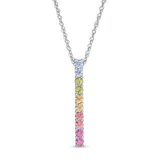 Simulated Light Multi-Colour Sapphire Duos Linear Bar Pendant in Sterling Silver