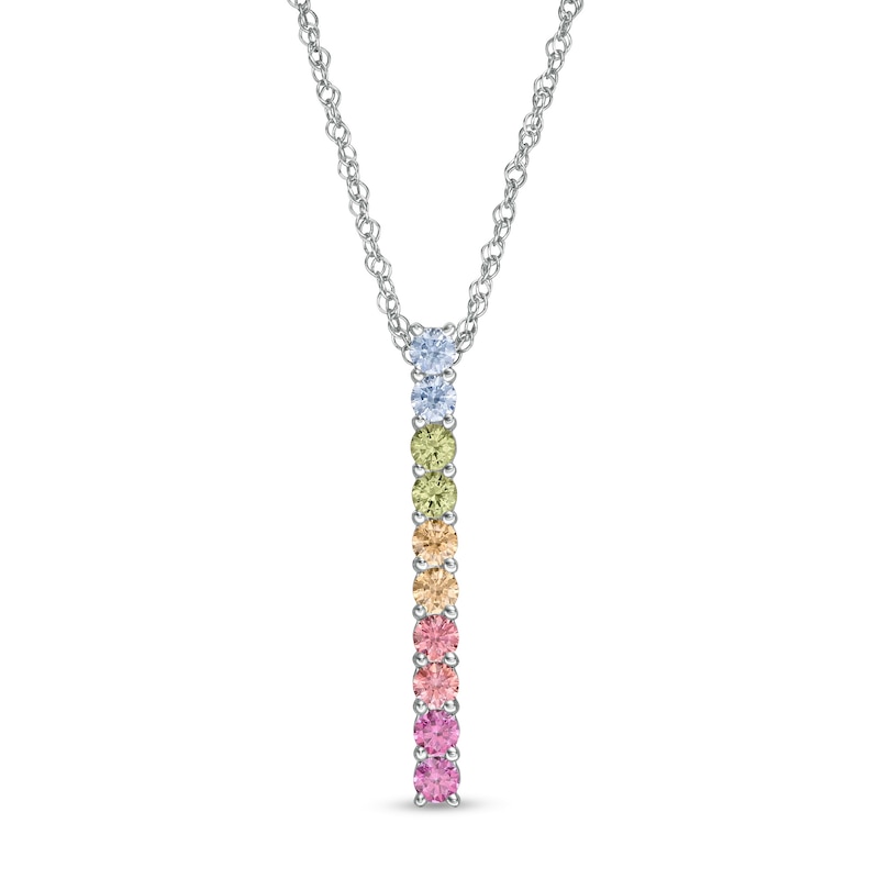 Simulated Light Multi-Colour Sapphire Duos Linear Bar Pendant in Sterling Silver