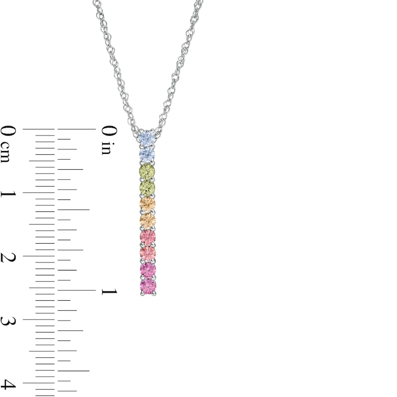 Simulated Light Multi-Colour Sapphire Duos Linear Bar Pendant in Sterling Silver