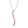 Thumbnail Image 1 of Simulated Light Multi-Colour Sapphire Duos Linear Wave Bar Pendant in Sterling Silver