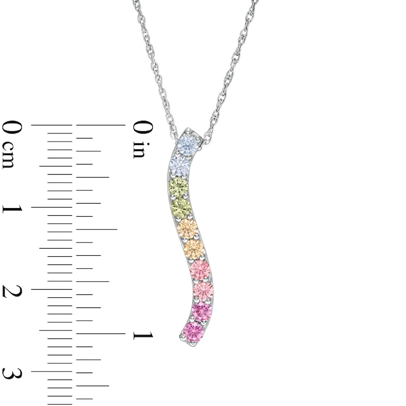 Simulated Light Multi-Colour Sapphire Duos Linear Wave Bar Pendant in Sterling Silver