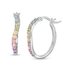 Thumbnail Image 1 of Simulated Light Multi-Colour Sapphire Duos Wave Hoop Earrings in Sterling Silver