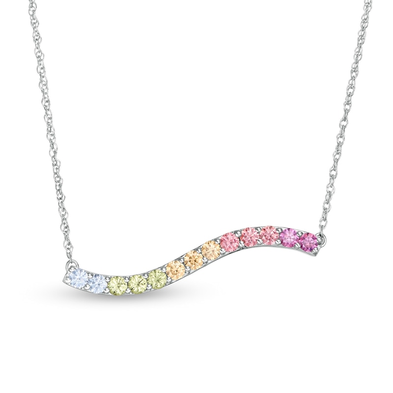 Simulated Light Multi-Colour Sapphire Horizontal Wave Bar Necklace in Sterling Silver|Peoples Jewellers