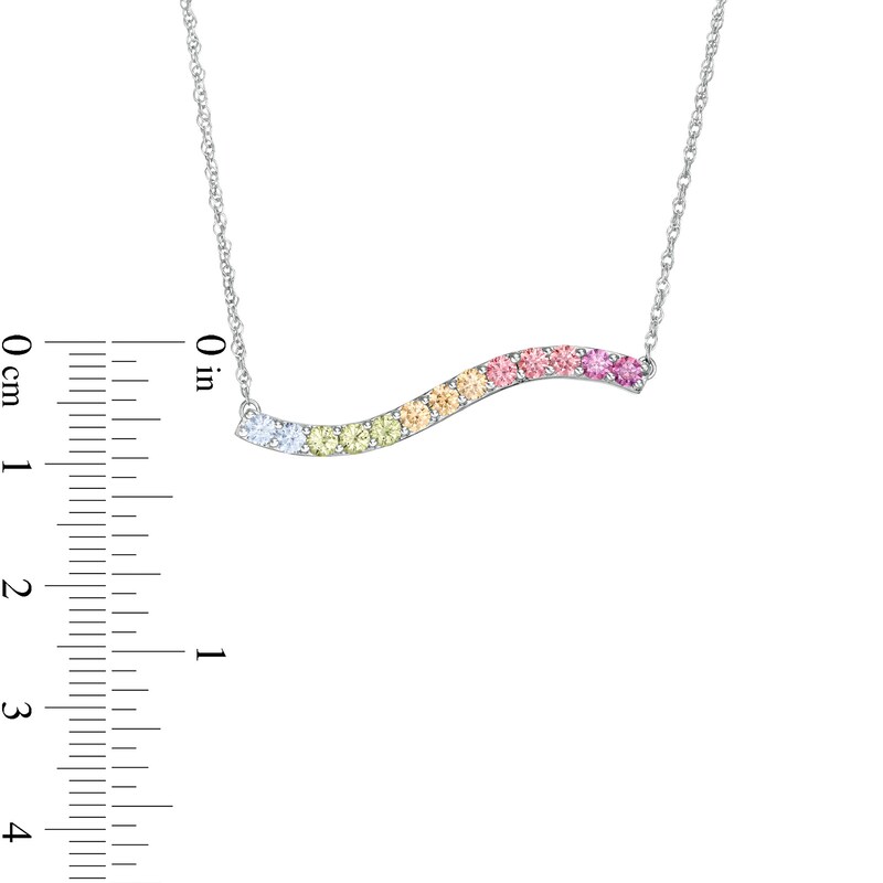 Simulated Light Multi-Colour Sapphire Horizontal Wave Bar Necklace in Sterling Silver