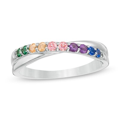 Simulated Multi-Colour Sapphire Duos Criss-Cross Ring in Sterling Silver