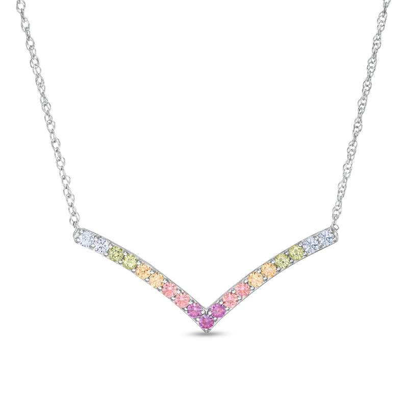 Simulated Light Multi-Colour Sapphire Chevron Necklace in Sterling Silver