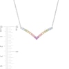 Thumbnail Image 3 of Simulated Light Multi-Colour Sapphire Chevron Necklace in Sterling Silver
