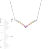 Thumbnail Image 2 of Simulated Light Multi-Colour Sapphire Chevron Necklace in Sterling Silver