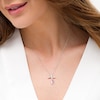 Thumbnail Image 2 of Simulated Light Multi-Colour Sapphire Ribbon Swirl Cross Pendant in Sterling Silver