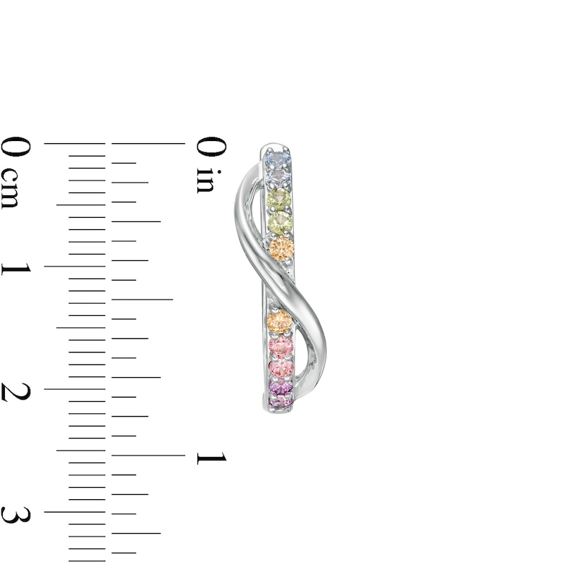Simulated Light Multi-Colour Sapphire Duos Ribbon Swirl Hoop Earrings in Sterling Silver