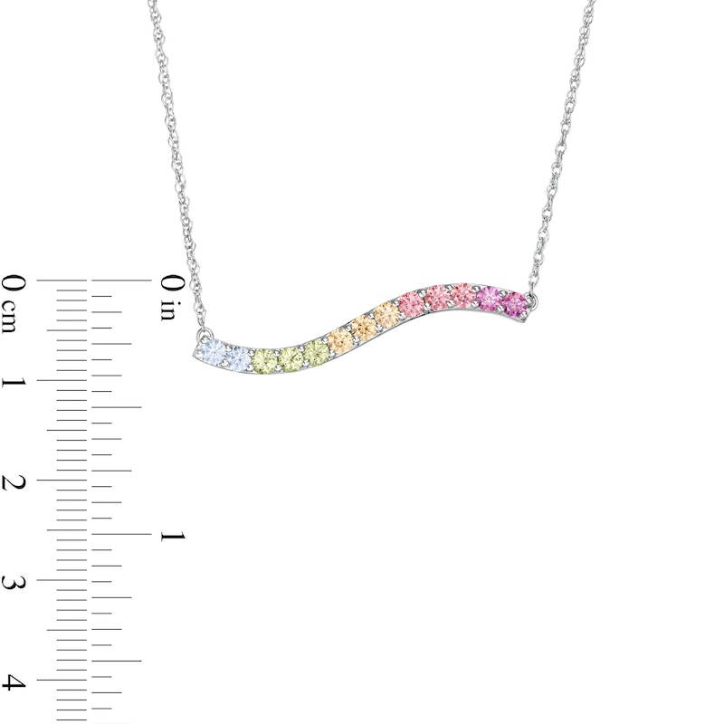 Simulated Light Multi-Colour Sapphire Horizontal Wave Bar Necklace in Sterling Silver