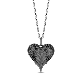 Enchanted Disney Villains Maleficent 0.145 CT. T.W. Black Diamond Heart and Wings Pendant in Sterling Silver