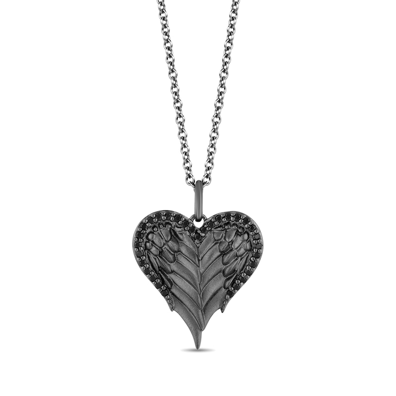 Main Image 1 of Enchanted Disney Villains Maleficent 0.145 CT. T.W. Black Diamond Heart and Wings Pendant in Sterling Silver