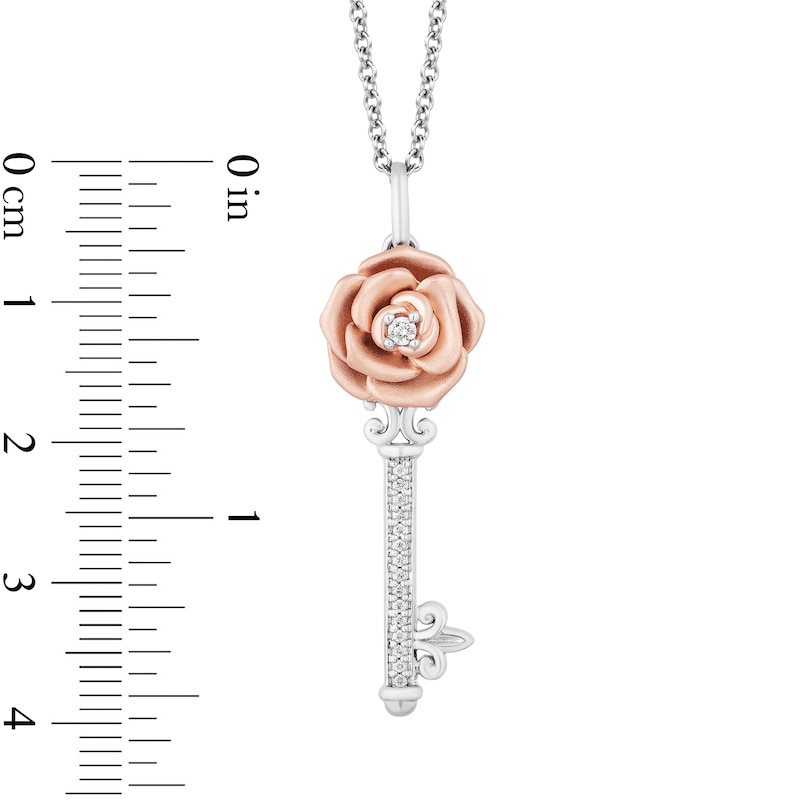 Enchanted Disney Belle 0.085 CT. T.W. Diamond Rose-Top Key Pendant in Sterling Silver and 10K Rose Gold - 19"