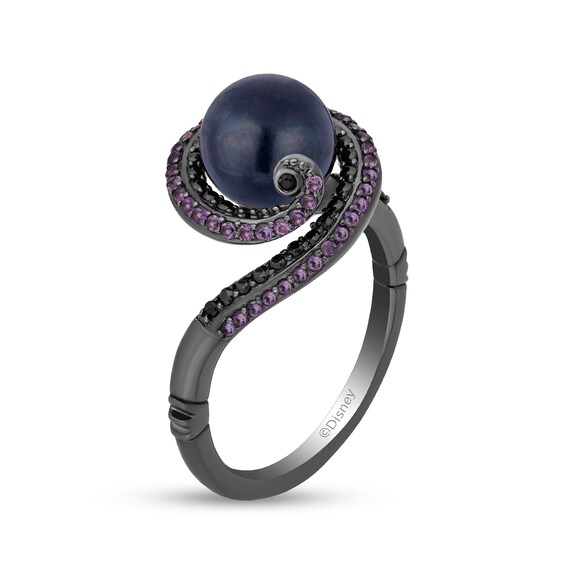 Enchanted Disney Villains Ursula Freshwater Cultured Pearl, Amethyst and 0.23 CT. T.W. Diamond Ring in Sterling Silver