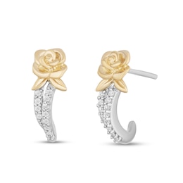 Enchanted Disney Belle 0.085 CT. T.W. Diamond Rose J-Hoop Earrings in Sterling Silver and 10K Gold