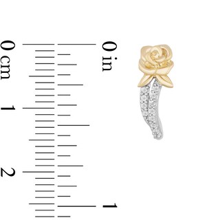 Enchanted Disney Belle 0.085 CT. T.W. Diamond Rose J-Hoop Earrings in Sterling Silver and 10K Gold