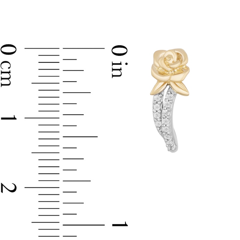 Main Image 2 of Enchanted Disney Belle 0.085 CT. T.W. Diamond Rose J-Hoop Earrings in Sterling Silver and 10K Gold