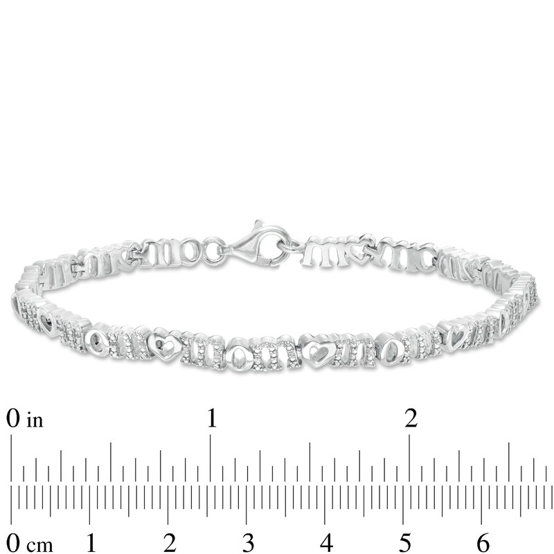 0.10 CT. T.W. Diamond Alternating Heart and "mom" Bracelet in Sterling Silver - 7.5"