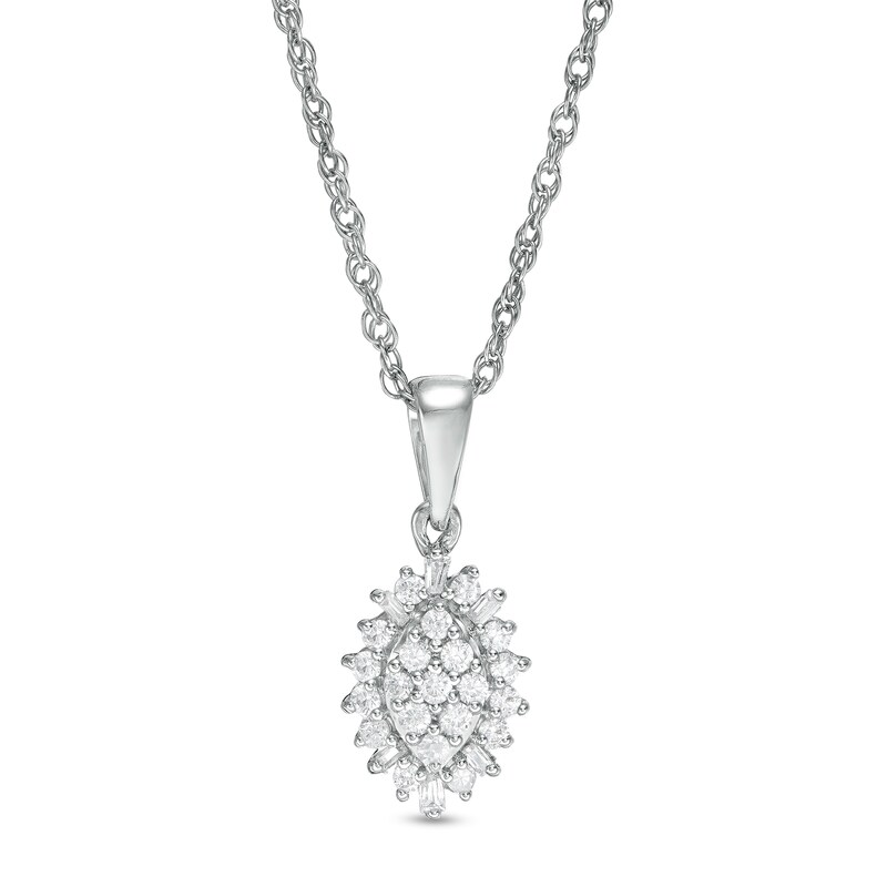 Main Image 1 of 0.20 CT. T.W. Composite Diamond Marquise Sunburst Frame Pendant in Sterling Silver