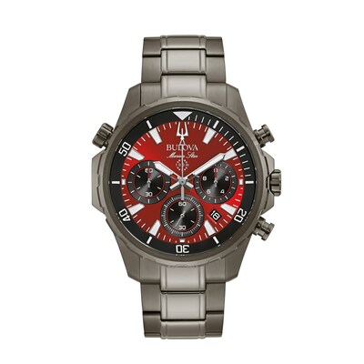 Men's Bulova Marine Star Chronograph Grey IP Watch with Red Dial (Model: 98B350)