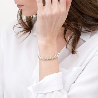 0.20 CT. T.W. Diamond Tilted Square "X" Link Bracelet in Sterling Silver and 10K Gold - 7.25"