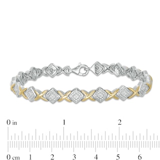 0.20 CT. T.W. Diamond Tilted Square "X" Link Bracelet in Sterling Silver and 10K Gold - 7.25"