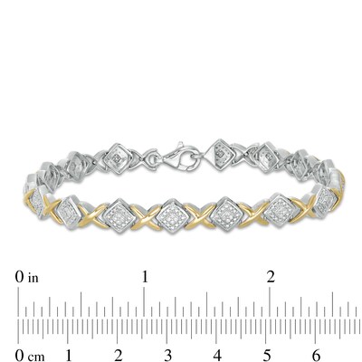 0.20 CT. T.W. Diamond Tilted Square "X" Link Bracelet in Sterling Silver and 10K Gold - 7.25"