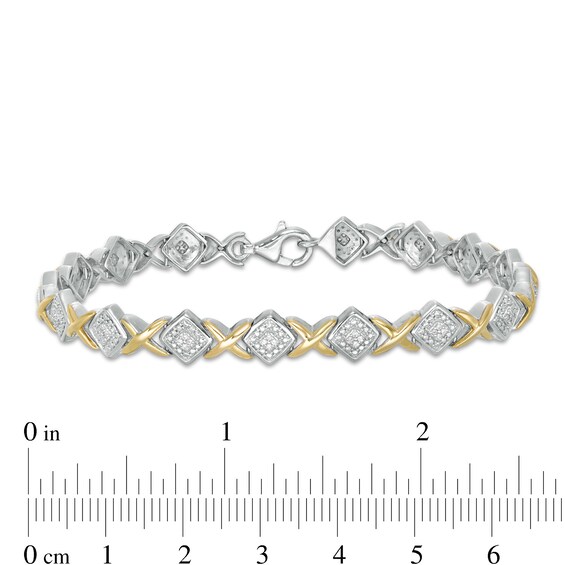 0.20 CT. T.W. Diamond Tilted Square "X" Link Bracelet in Sterling Silver and 10K Gold - 7.25"