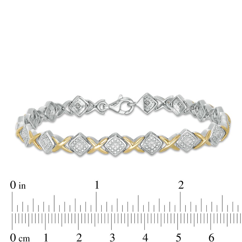 Main Image 3 of 0.20 CT. T.W. Diamond Tilted Square "X" Link Bracelet in Sterling Silver and 10K Gold - 7.25"